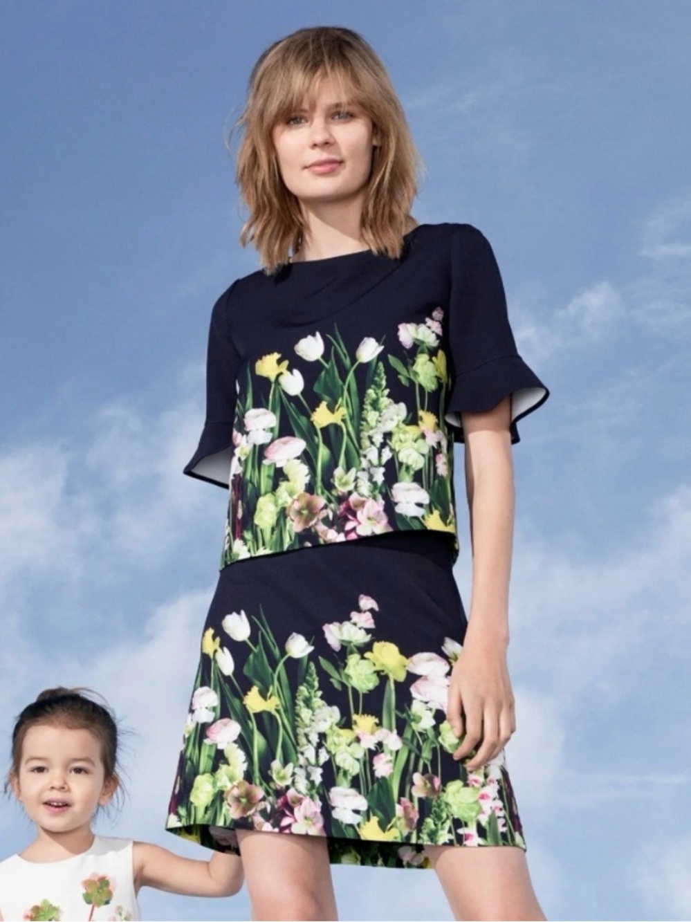 Victoria Beckham for Target Black Photo Floral Top + Skirt Set – Size XS